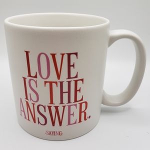 Quotable Mugs "Love is the Answer" White Pink Red Coffee Tea 15 oz Mug Valentine